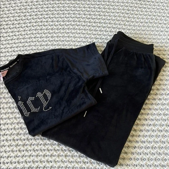 JUICY COUTURE 90s Y2K Inspired Velour Lounge Sleep Set Black | S - Picture 2 of 11